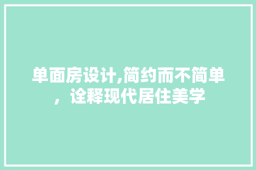 单面房设计,简约而不简单，诠释现代居住美学