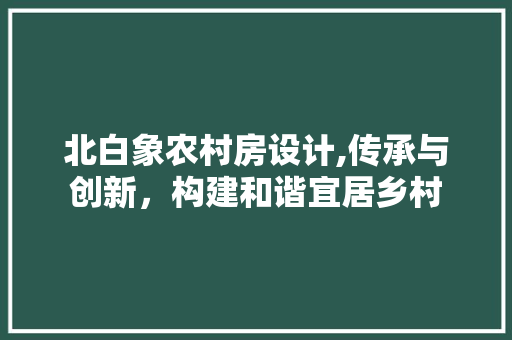 北白象农村房设计,传承与创新，构建和谐宜居乡村