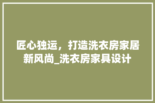 匠心独运，打造洗衣房家居新风尚_洗衣房家具设计
