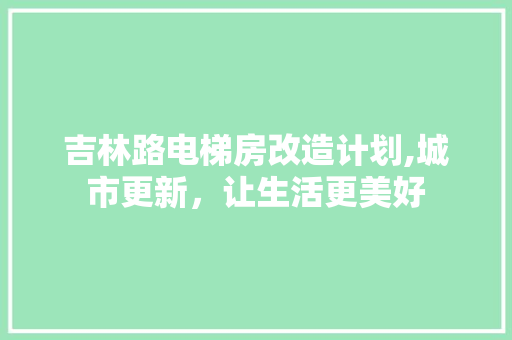 吉林路电梯房改造计划,城市更新，让生活更美好