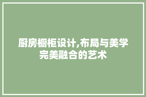 厨房橱柜设计,布局与美学完美融合的艺术