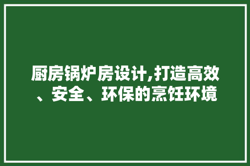 厨房锅炉房设计,打造高效、安全、环保的烹饪环境