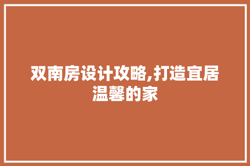 双南房设计攻略,打造宜居温馨的家 墙面装饰