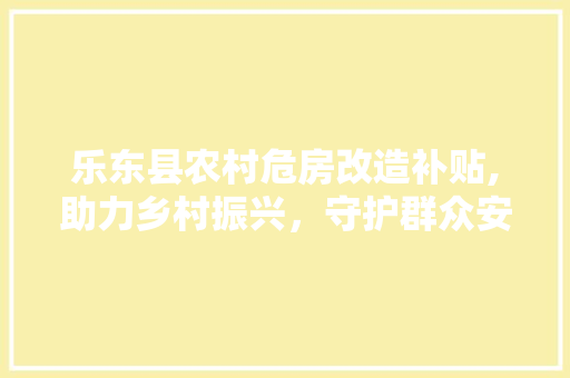 乐东县农村危房改造补贴,助力乡村振兴，守护群众安居乐业 装修攻略