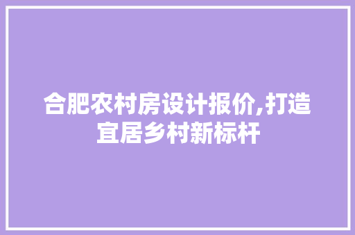 合肥农村房设计报价,打造宜居乡村新标杆 装修攻略