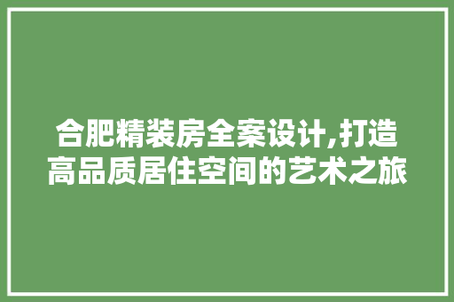 合肥精装房全案设计,打造高品质居住空间的艺术之旅