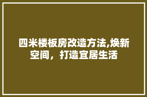 四米楼板房改造方法,焕新空间，打造宜居生活