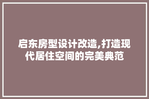 启东房型设计改造,打造现代居住空间的完美典范