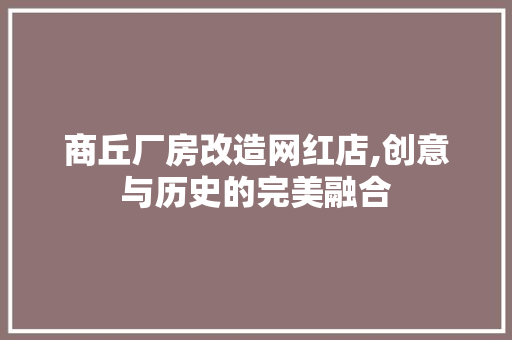 商丘厂房改造网红店,创意与历史的完美融合