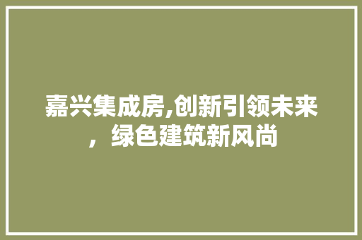嘉兴集成房,创新引领未来，绿色建筑新风尚