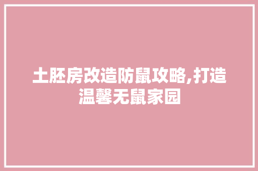 土胚房改造防鼠攻略,打造温馨无鼠家园