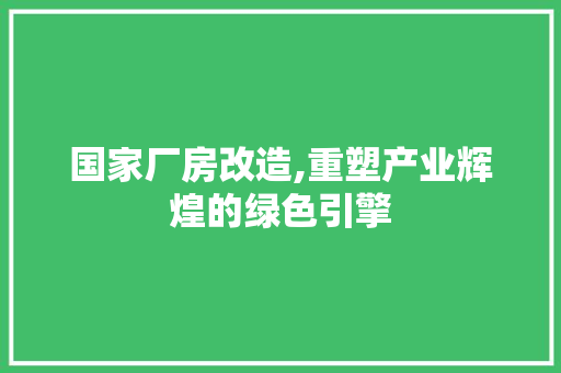 国家厂房改造,重塑产业辉煌的绿色引擎