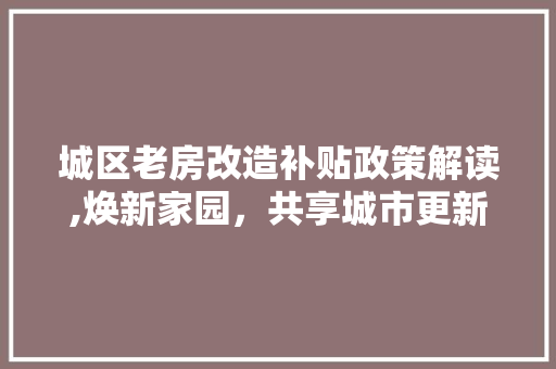 城区老房改造补贴政策解读,焕新家园，共享城市更新红利