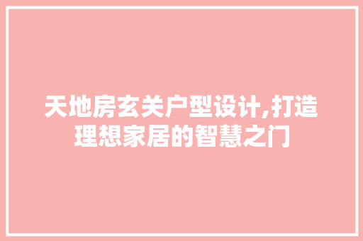 天地房玄关户型设计,打造理想家居的智慧之门