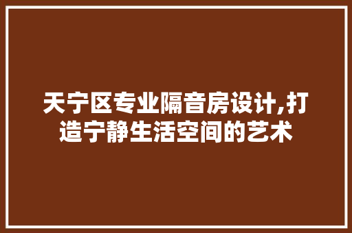 天宁区专业隔音房设计,打造宁静生活空间的艺术