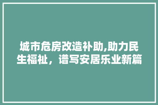 城市危房改造补助,助力民生福祉，谱写安居乐业新篇章