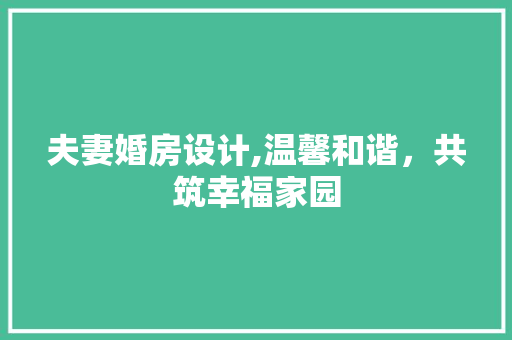 夫妻婚房设计,温馨和谐，共筑幸福家园