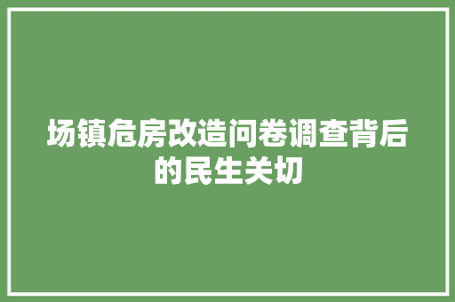 场镇危房改造问卷调查背后的民生关切