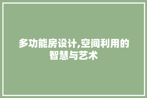 多功能房设计,空间利用的智慧与艺术