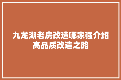 九龙湖老房改造哪家强介绍高品质改造之路