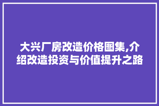 大兴厂房改造价格图集,介绍改造投资与价值提升之路