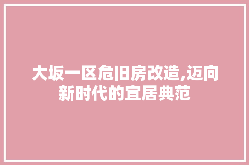 大坂一区危旧房改造,迈向新时代的宜居典范