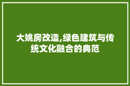 大姚房改造,绿色建筑与传统文化融合的典范