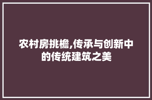 农村房挑檐,传承与创新中的传统建筑之美