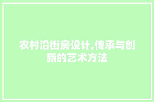 农村沿街房设计,传承与创新的艺术方法 门窗装修