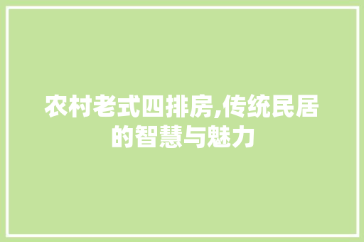 农村老式四排房,传统民居的智慧与魅力