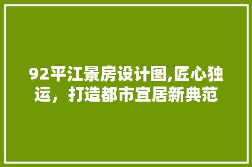 92平江景房设计图,匠心独运，打造都市宜居新典范