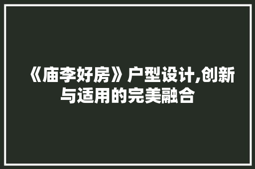《庙李好房》户型设计,创新与适用的完美融合