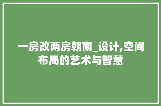 一房改两房朝南_设计,空间布局的艺术与智慧