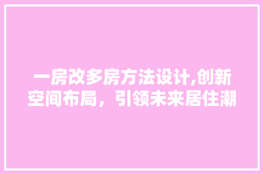 一房改多房方法设计,创新空间布局，引领未来居住潮流