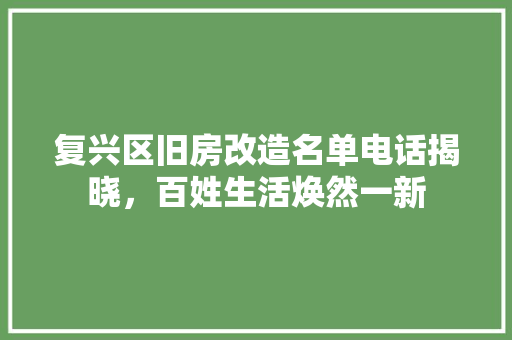 复兴区旧房改造名单电话揭晓，百姓生活焕然一新