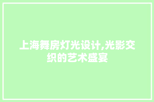 上海舞房灯光设计,光影交织的艺术盛宴