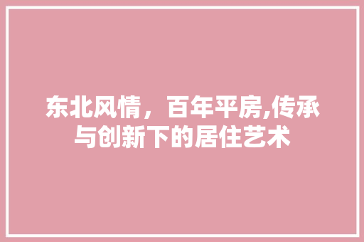 东北风情，百年平房,传承与创新下的居住艺术