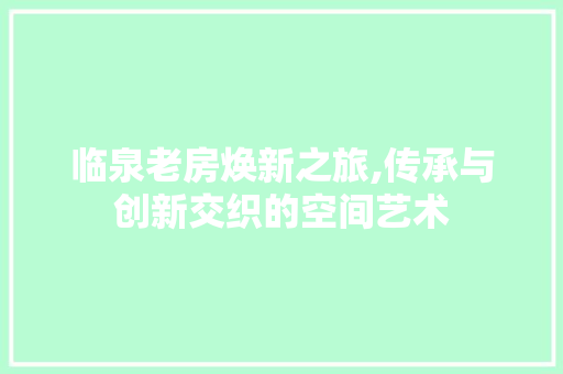 临泉老房焕新之旅,传承与创新交织的空间艺术