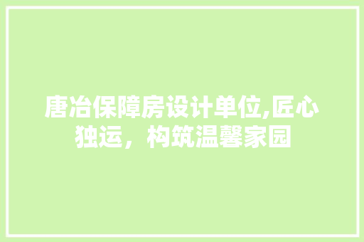 唐冶保障房设计单位,匠心独运,构筑温馨家园