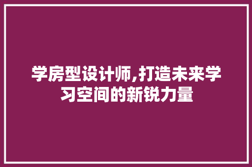 学房型设计师,打造未来学习空间的新锐力量