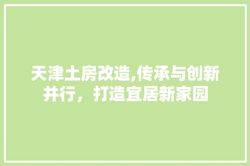 天津土房改造,传承与创新并行，打造宜居新家园