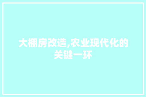 大棚房改造,农业现代化的关键一环