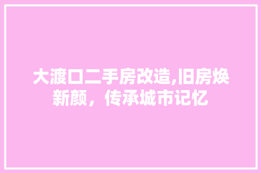 大渡口二手房改造,旧房焕新颜，传承城市记忆