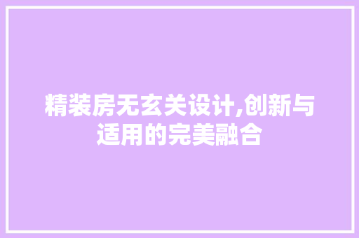 精装房无玄关设计,创新与适用的完美融合