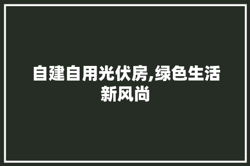 自建自用光伏房,绿色生活新风尚