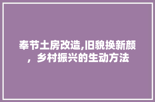 奉节土房改造,旧貌换新颜，乡村振兴的生动方法