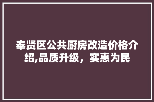 奉贤区公共厨房改造价格介绍,品质升级，实惠为民