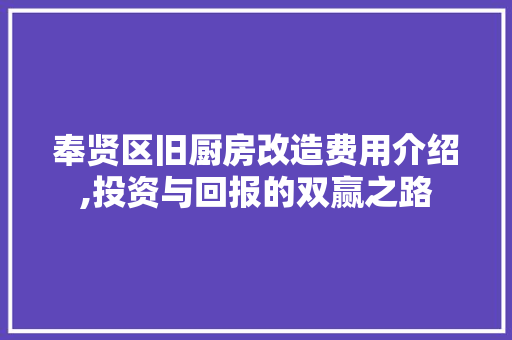 奉贤区旧厨房改造费用介绍,投资与回报的双赢之路
