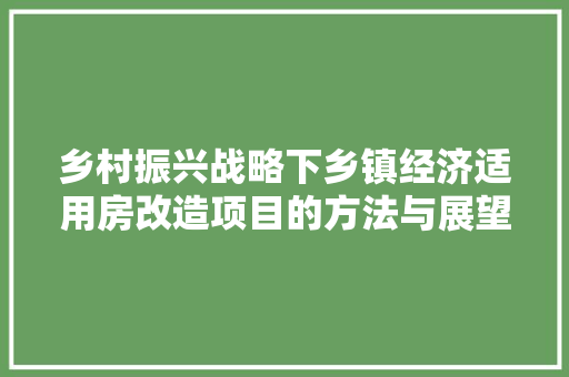乡村振兴战略下乡镇经济适用房改造项目的方法与展望