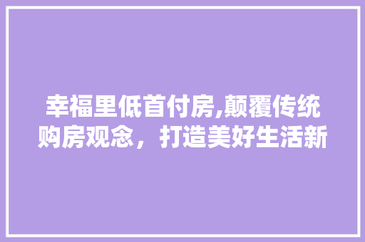 幸福里低首付房,颠覆传统购房观念，打造美好生活新起点